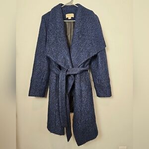 Michael Kors Blue bouclé wrap Womens Large Coat Wool Blend